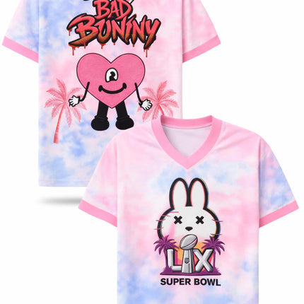 Bad Bunny Puerto Rico Print V-Neck Short Sleeve T-Shirt