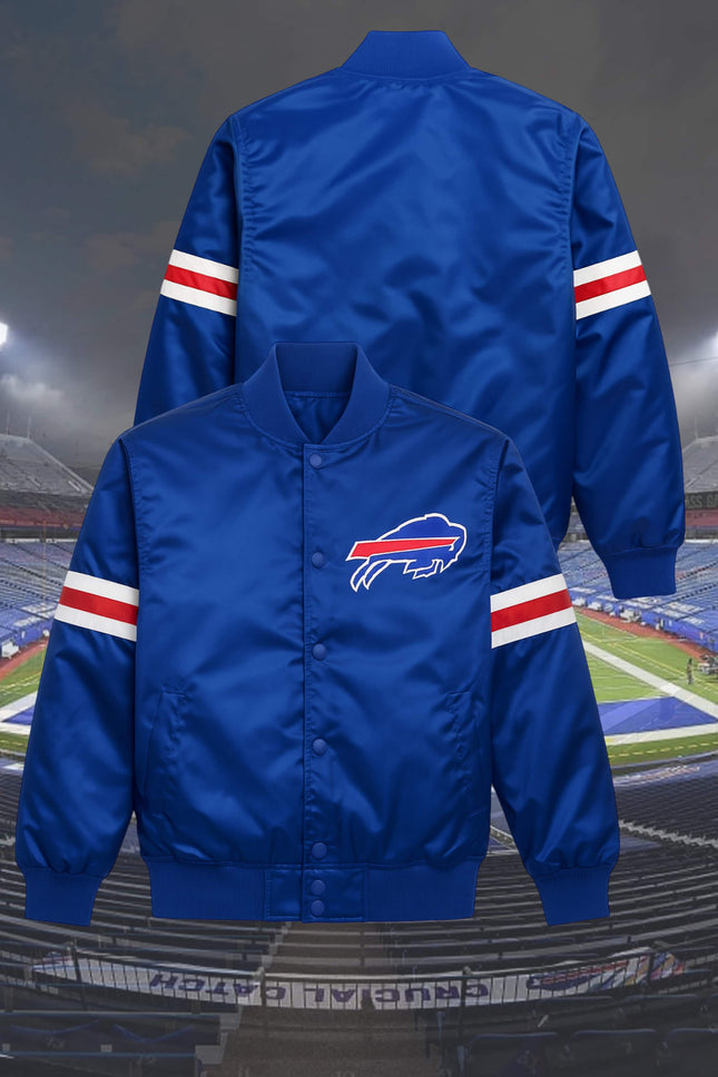 Buffalo Bills Blue Satin Bomber Jacket 2026