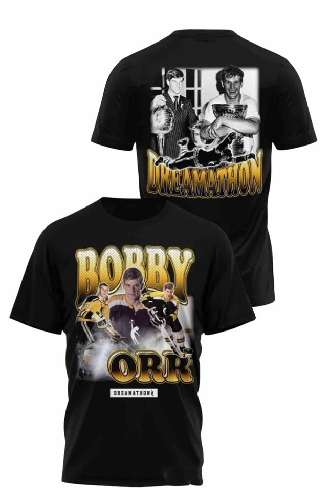 Christian Gonzalez wearing Bobby Orr Boston Bruins Shirt