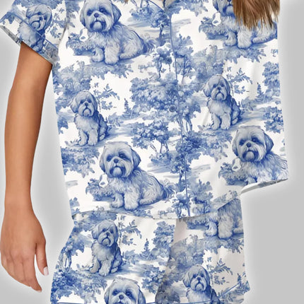 Shih Tzu Silky Satin Pajama Set For Women