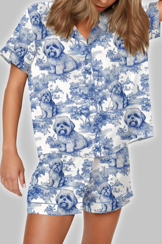Shih Tzu Silky Satin Pajama Set For Women